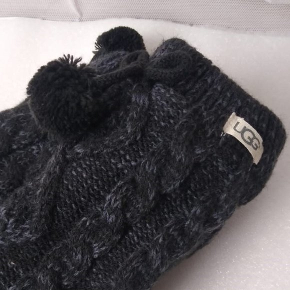 UGGs Black Cable Knit Pom-poms Women's One Size - Picture 4 of 6